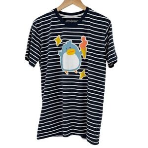 OHMONAH Mens Navy White Stripe Penguin Ice Cream Graphic T Shirt Size Medium
